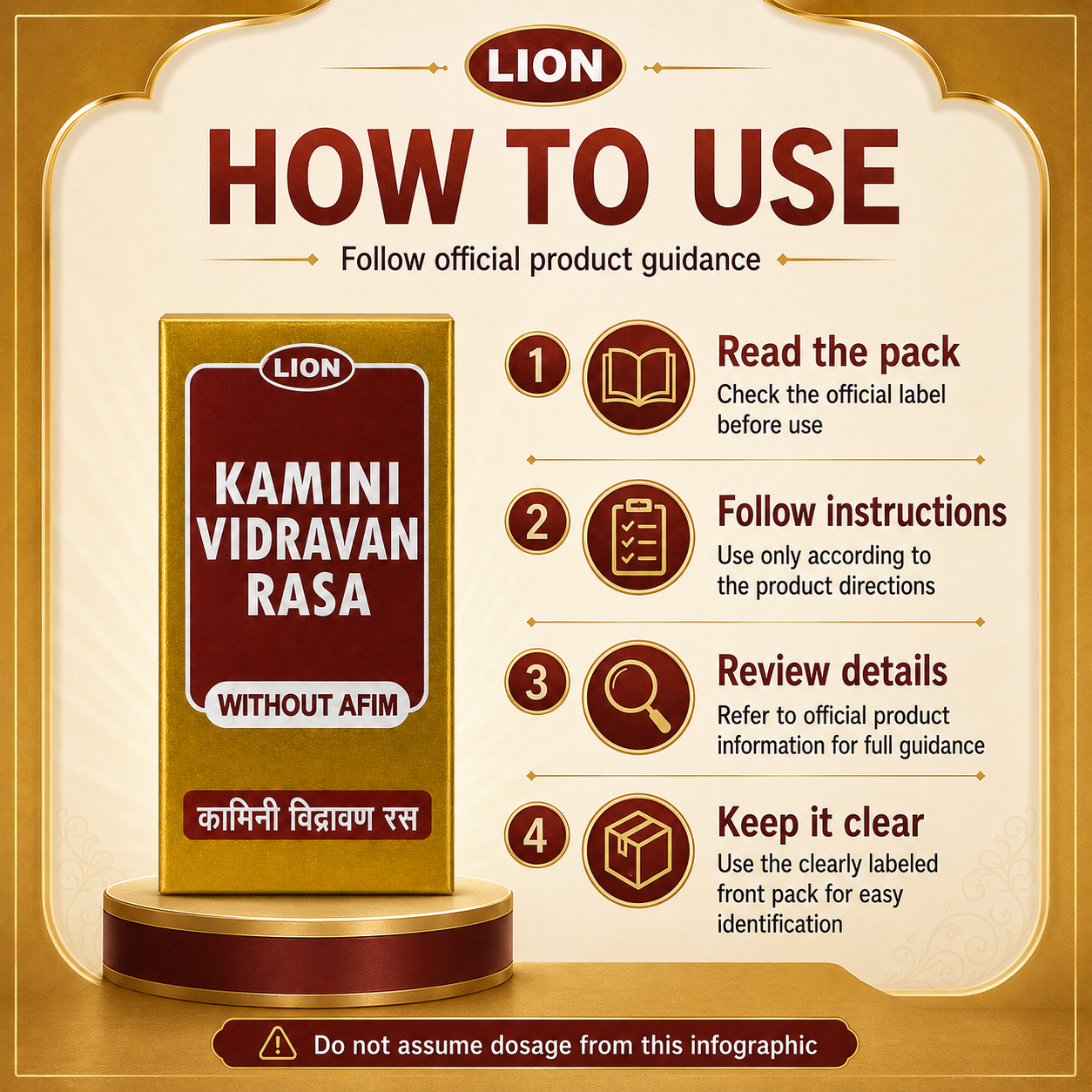 LION Kamini Vidravan Rasa how to use guidance infographic
