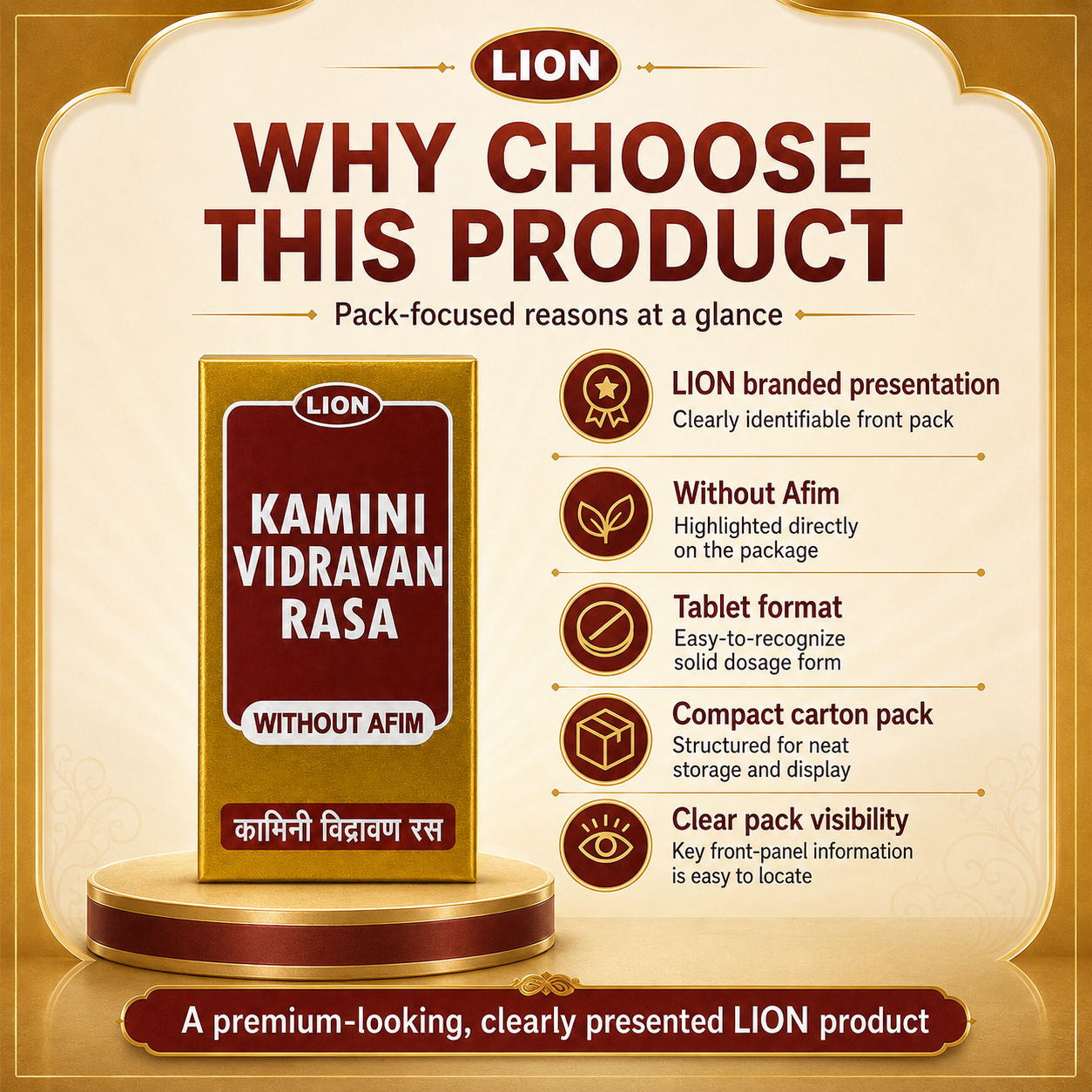 LION Kamini Vidravan Rasa why choose this product infographic