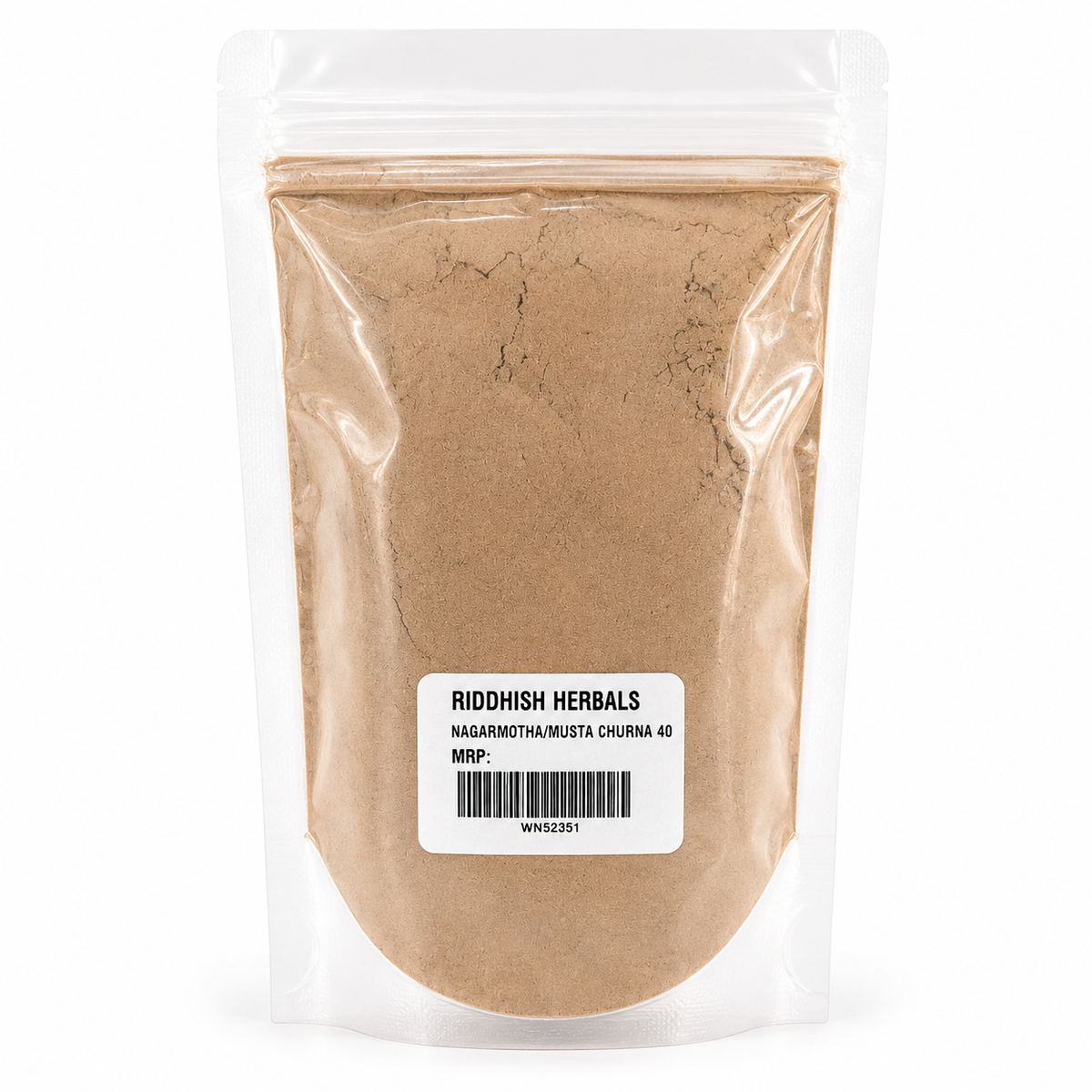 Nagarmotha Musta Churna 100g front pouch mockup - Riddhish Herbals