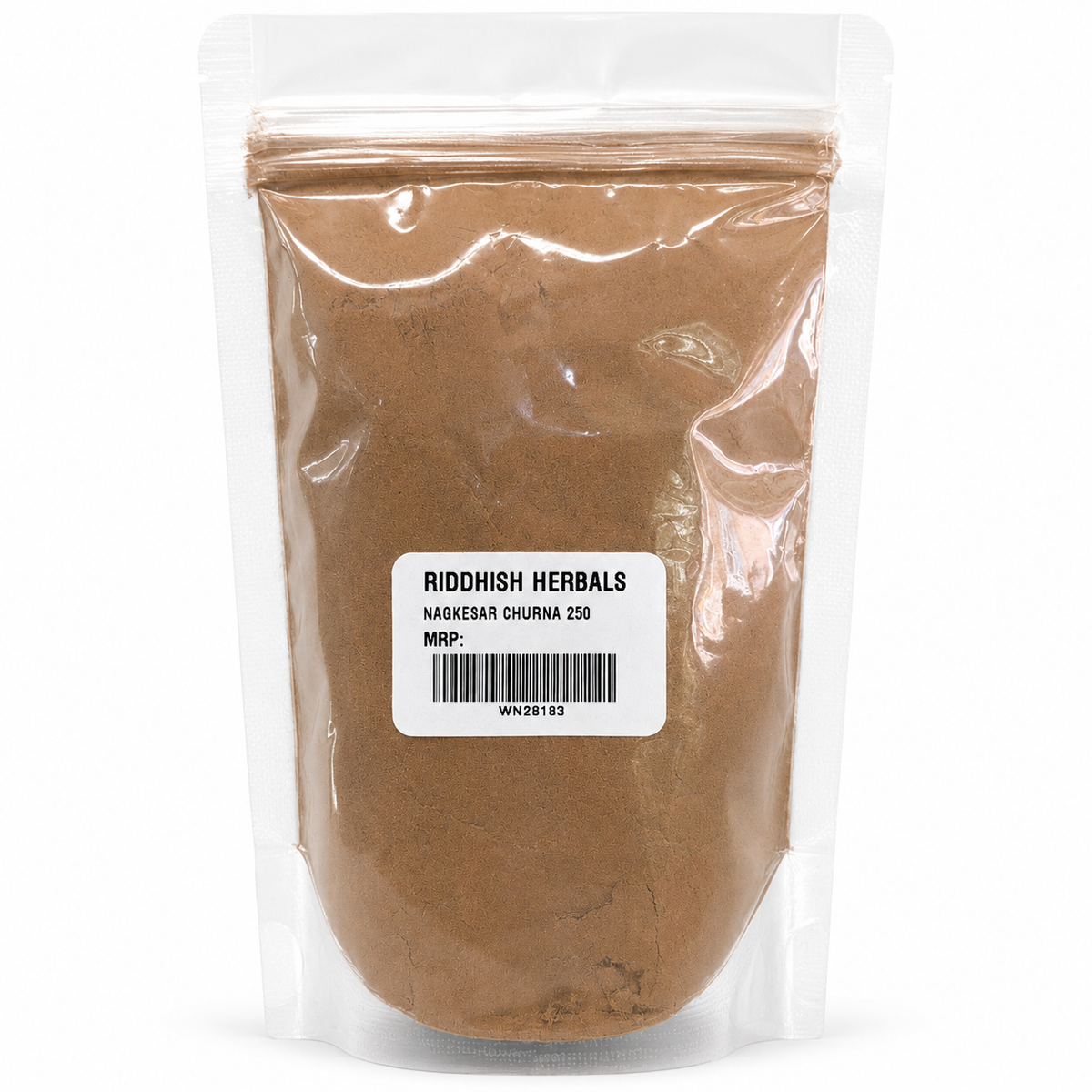 Nagkesar Churna Riddhish Herbals front pouch mockup with MRP value removed