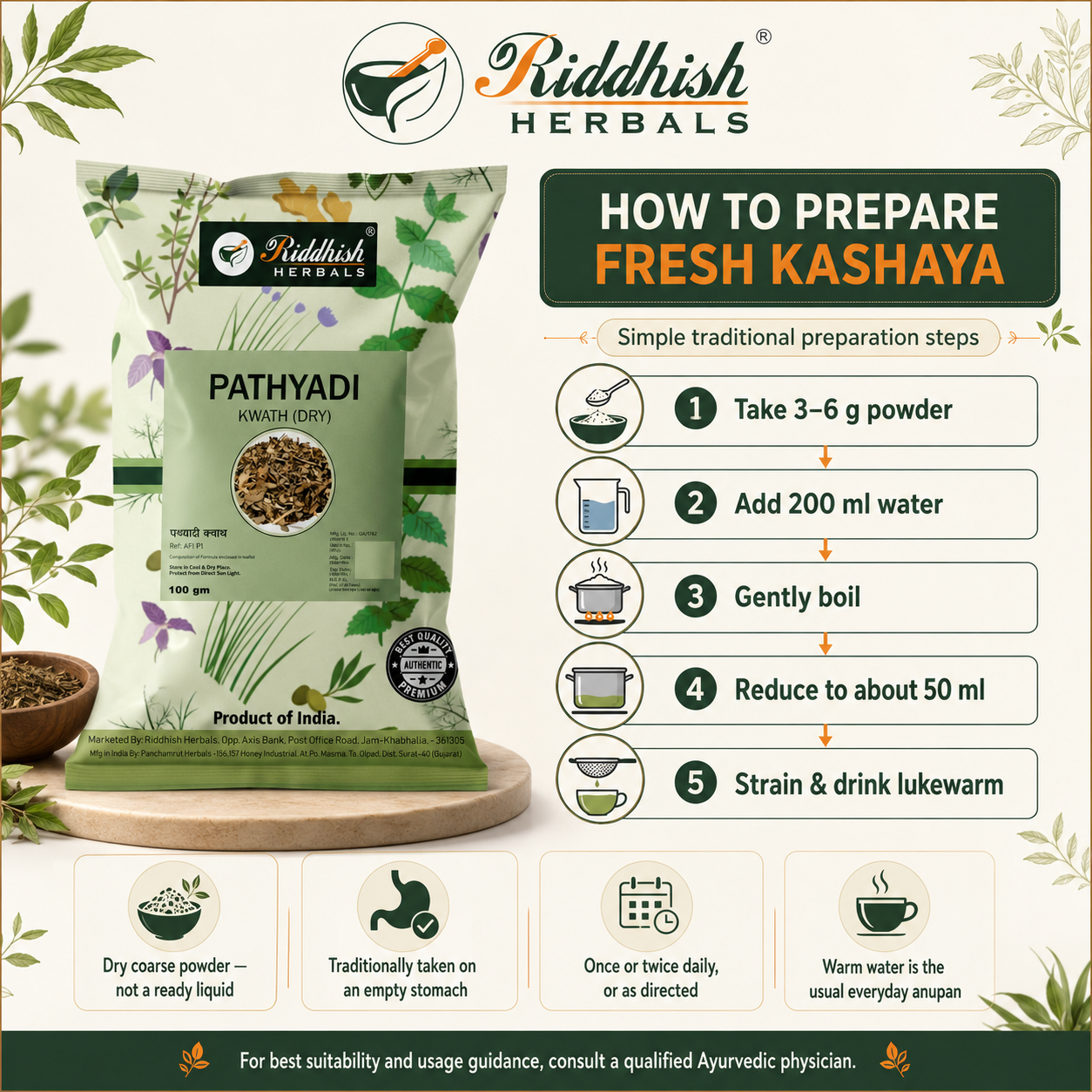 How to prepare fresh Pathyadi Kwath kashaya infographic