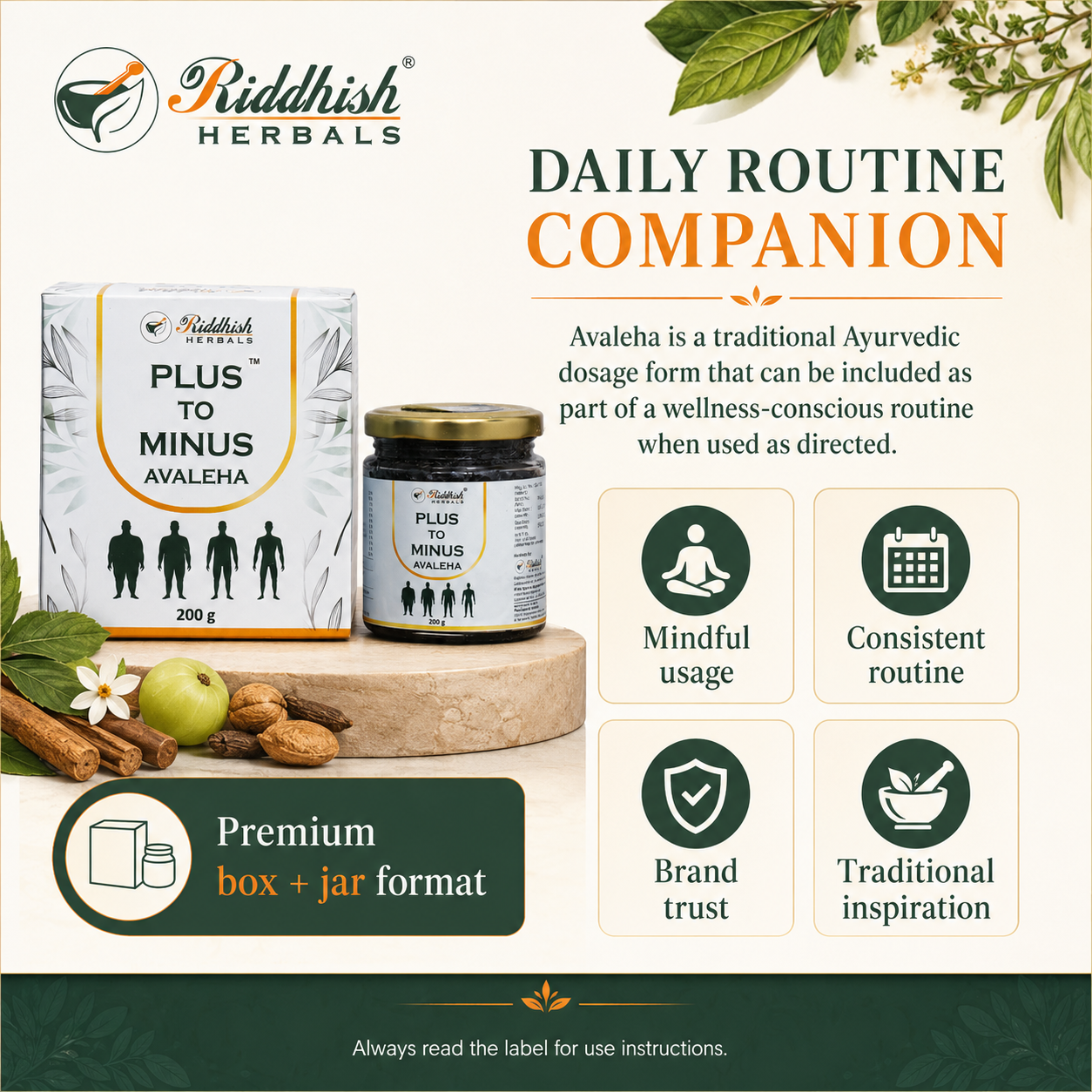 Plus To Minus Avaleha daily routine companion infographic