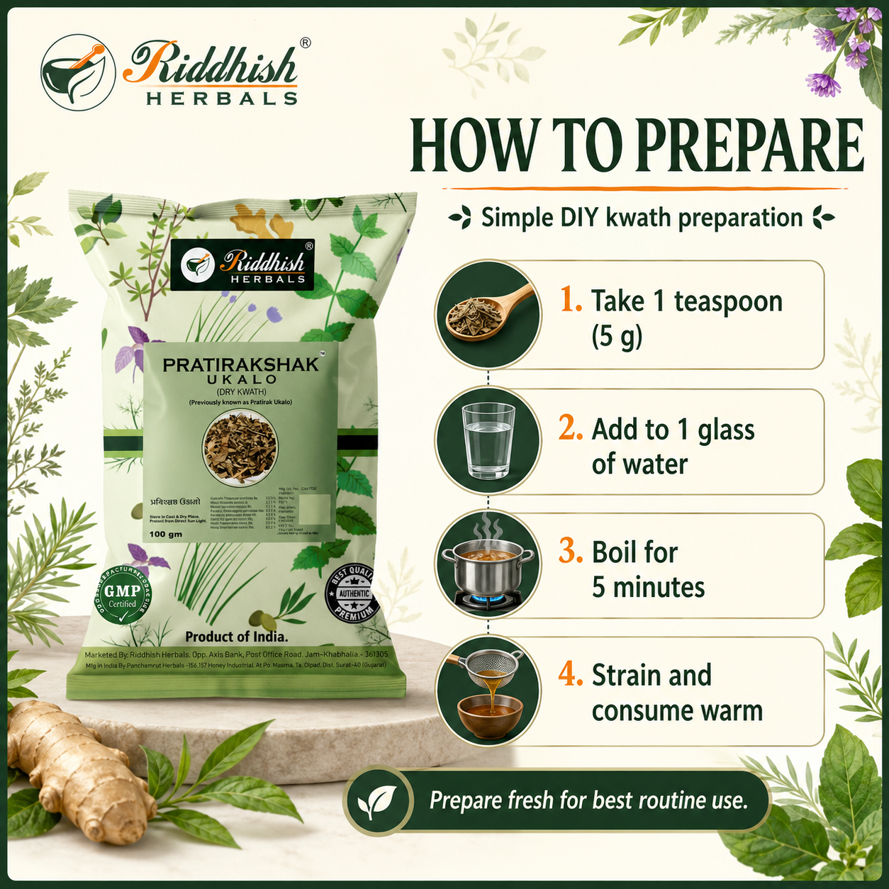 How to prepare Pratirakshak Ukalo Dry kwath step-by-step infographic