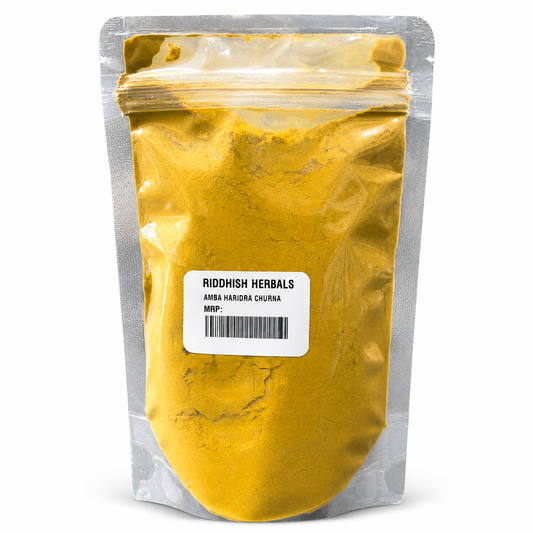 Riddhish Herbals Amba Haridra Churna front pouch mockup