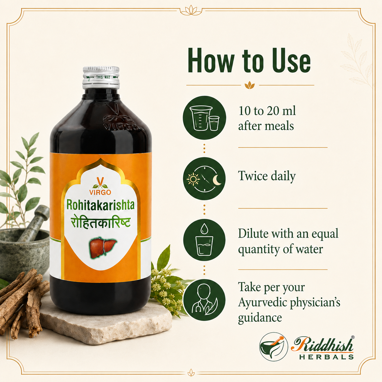 Rohitakarishta Virgo traditional usage guidance how to use infographic