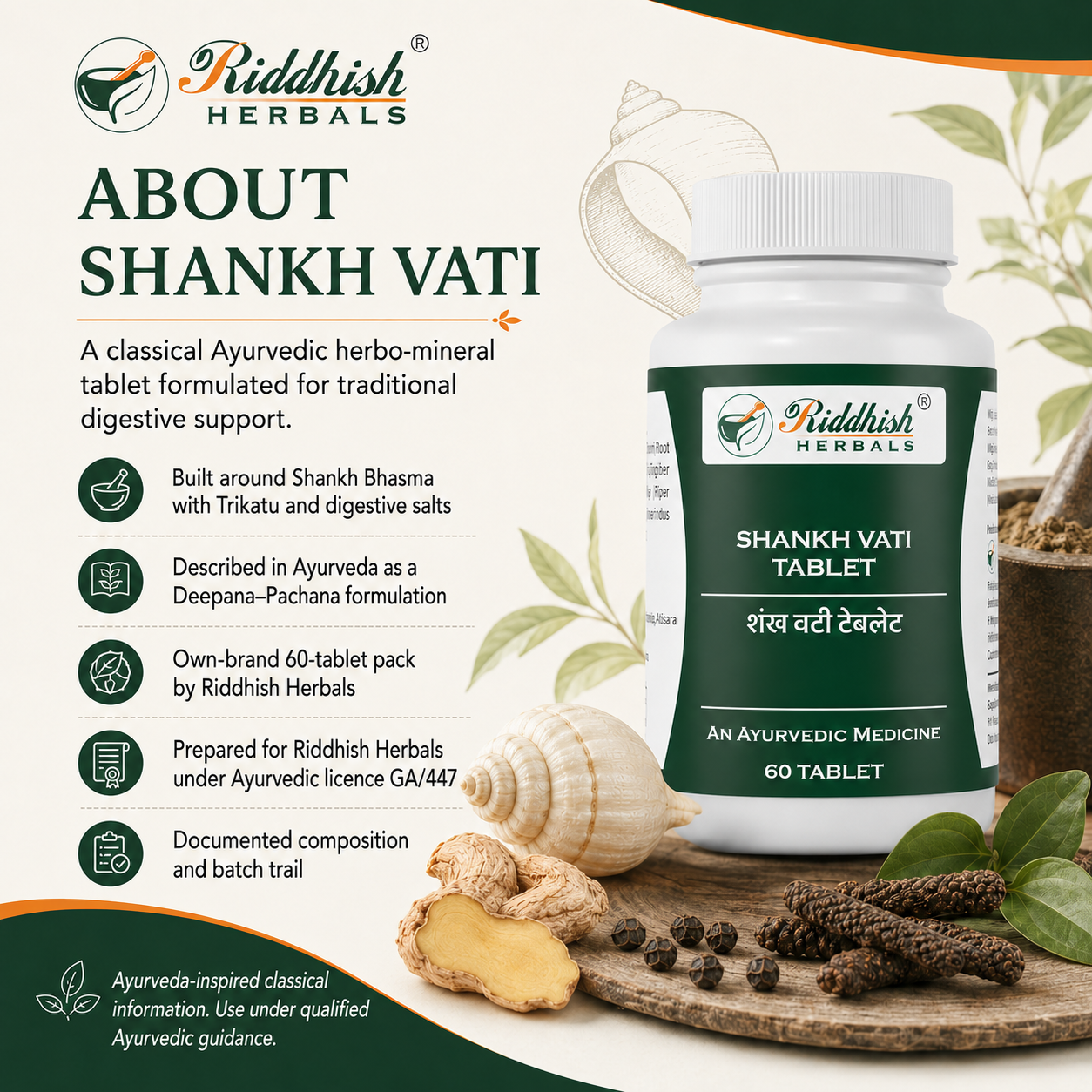 About Shankh Vati classical herbo-mineral tablet by Riddhish Herbals