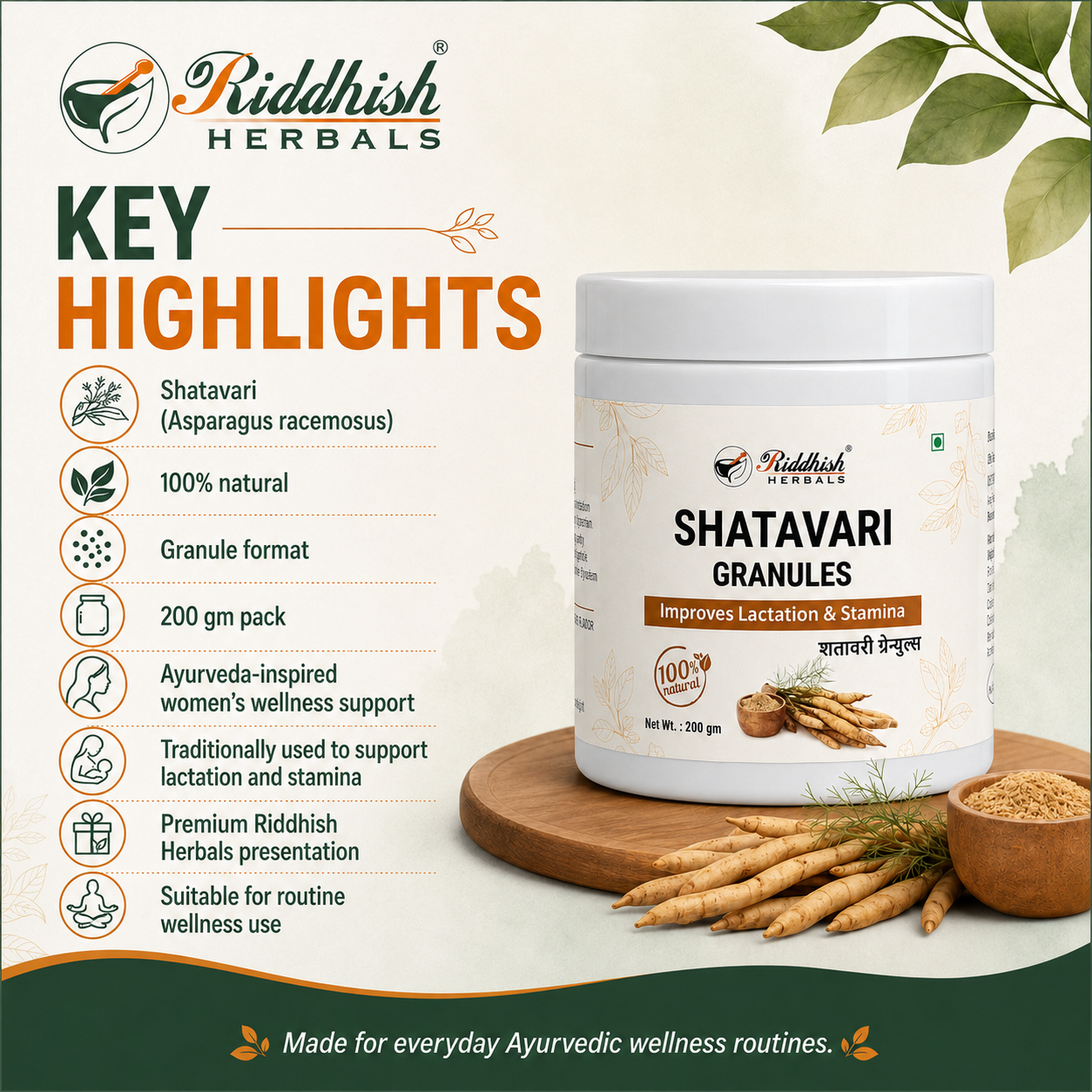 Key highlights of Shatavari Granules 200 g by Riddhish Herbals