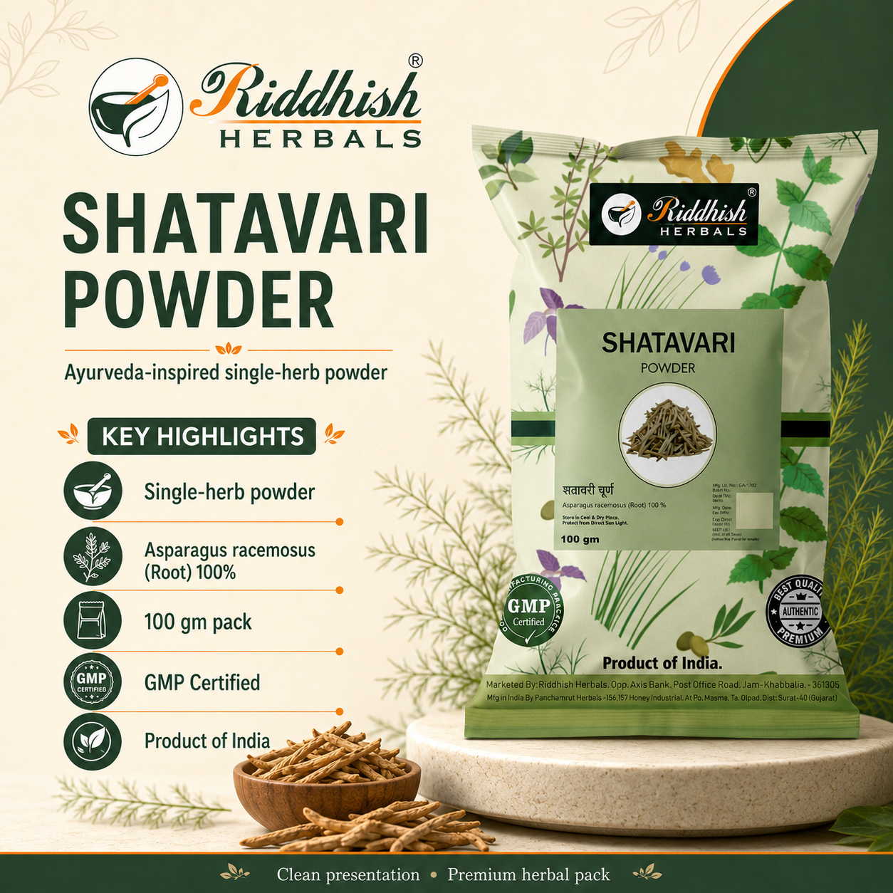 Key highlights of Shatavari Powder 100 percent Asparagus racemosus root