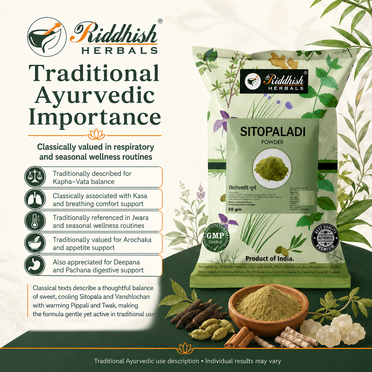 Traditional Ayurvedic importance of Sitopaladi Churna for Kapha Vata balance and seasonal wellness routines
