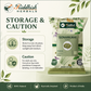 Riddhish Herbals Sonamukhi Powder storage and caution infographic