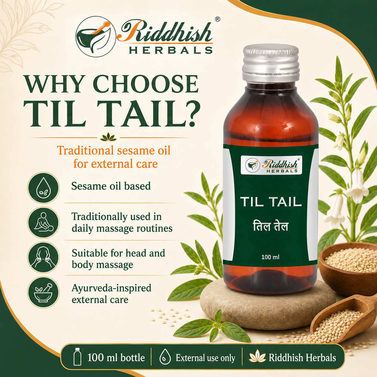 Why choose Riddhish Herbals Til Tail traditional sesame oil infographic