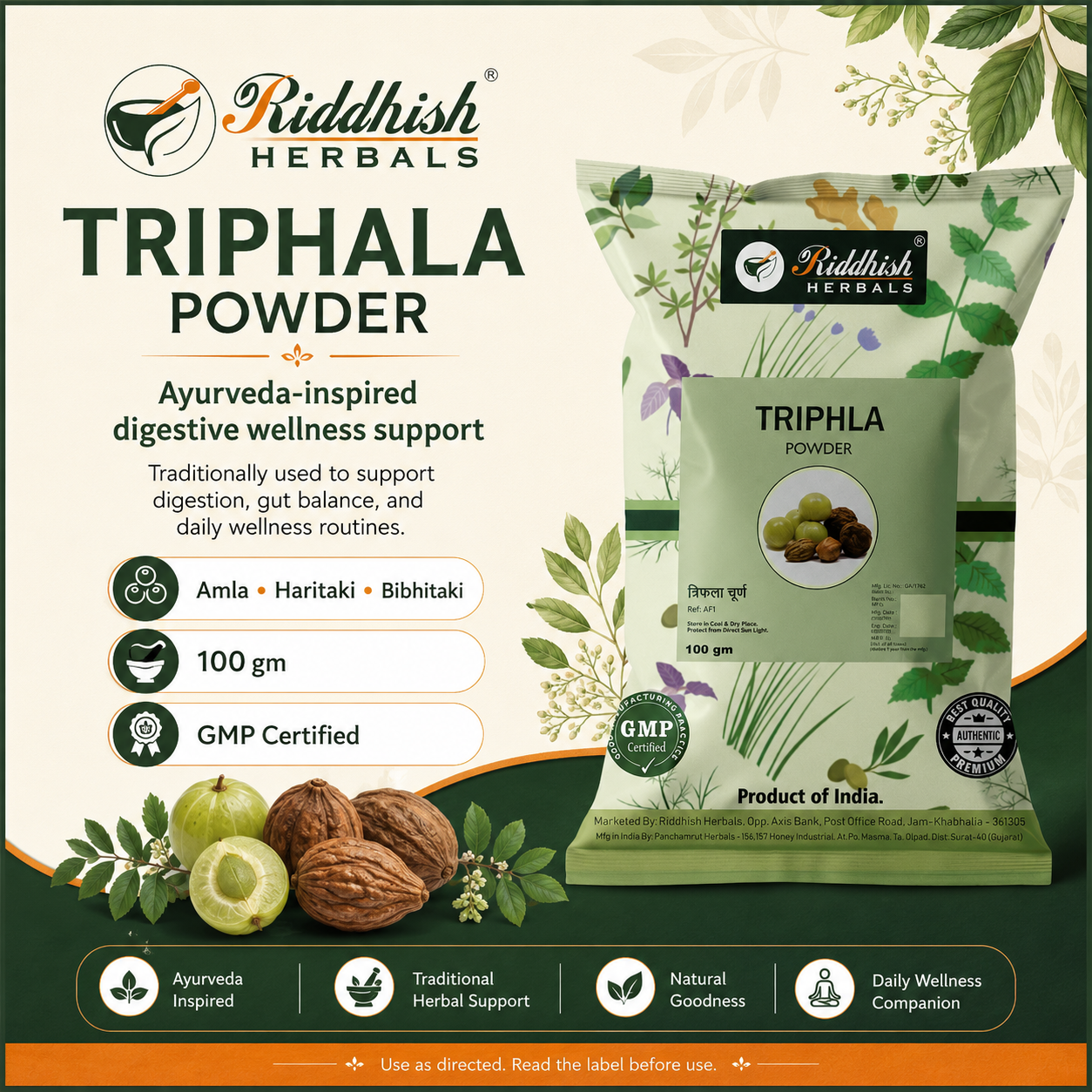 Riddhish Herbals Triphala Powder hero infographic