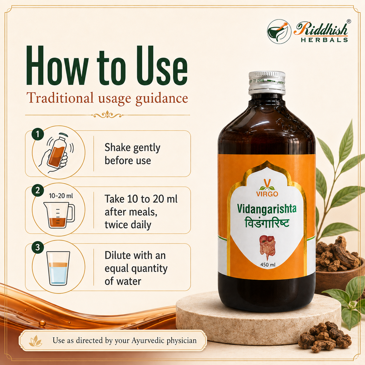 Vidangarishta Virgo traditional usage guidance how to use infographic