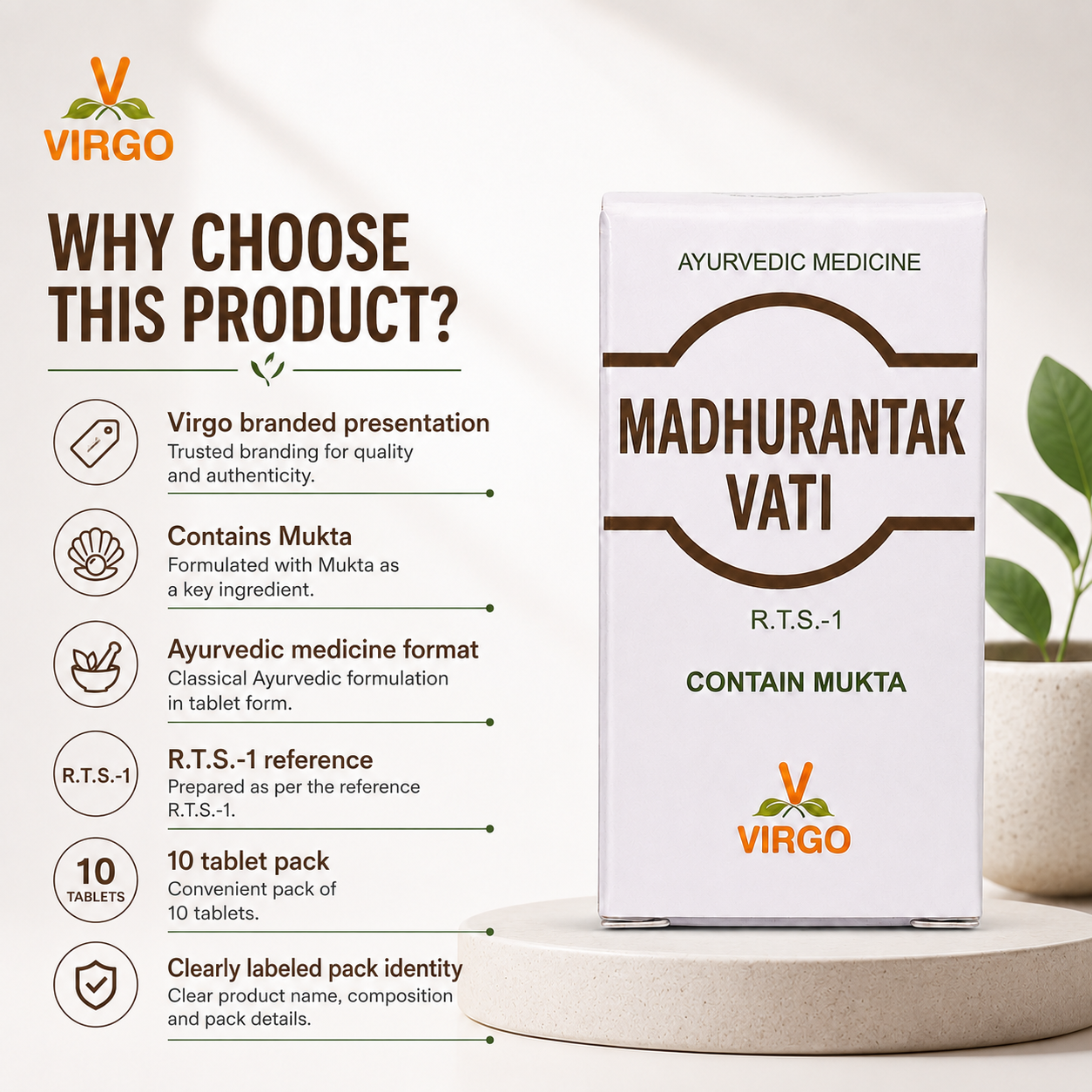 Virgo Madhurantak Vati why choose this product infographic