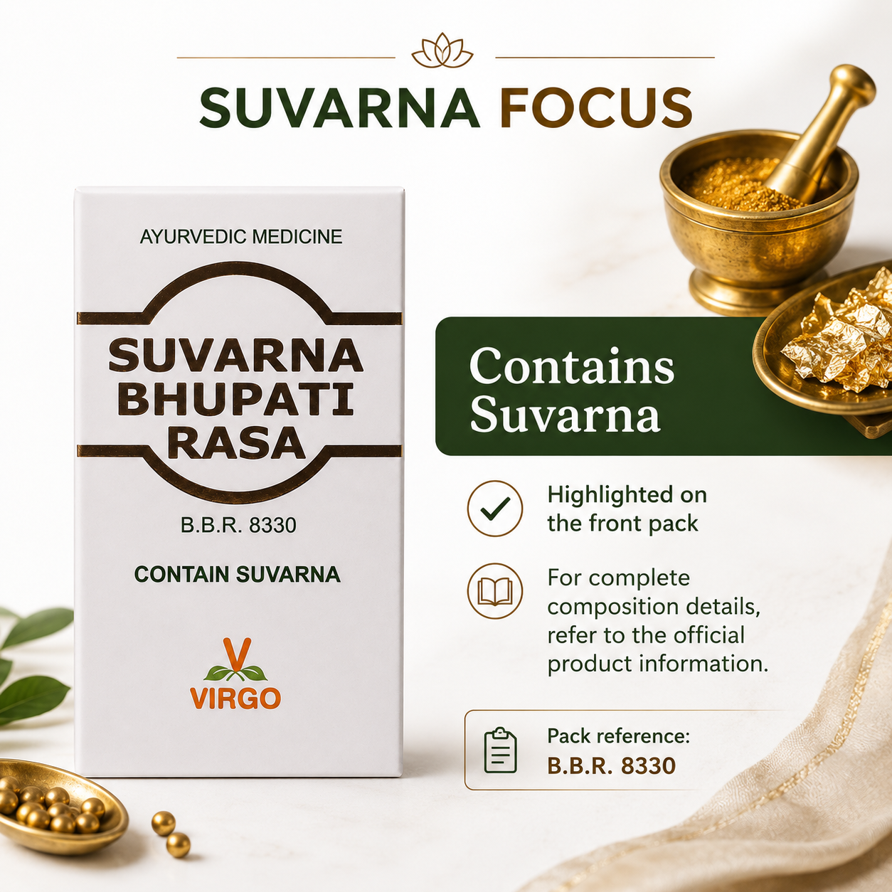 Virgo Suvarna Bhupati Rasa Suvarna focus infographic