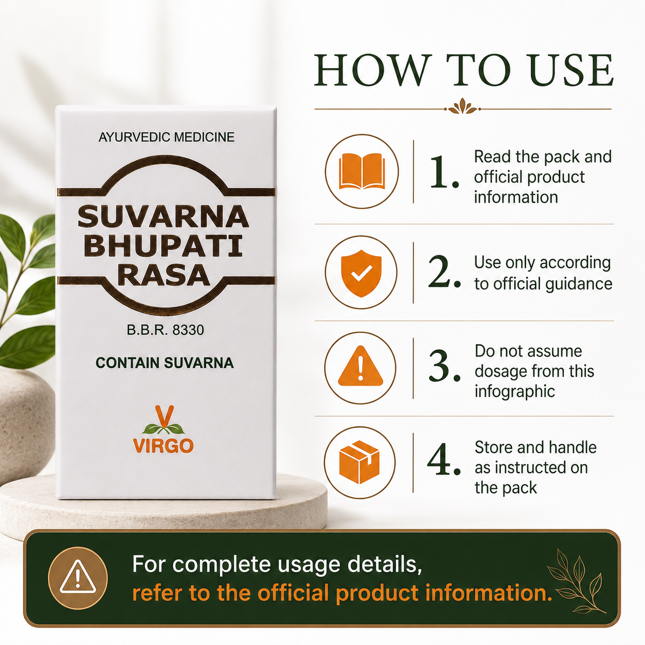 Virgo Suvarna Bhupati Rasa how to use guidance infographic