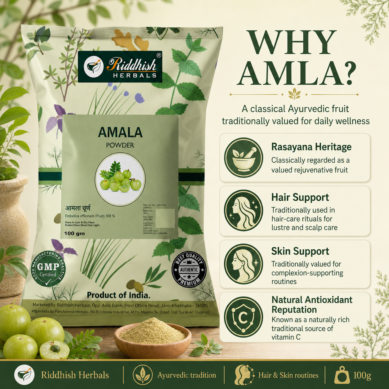 Why Amla Powder by Riddhish Herbals classical Ayurvedic fruit for hair skin routines